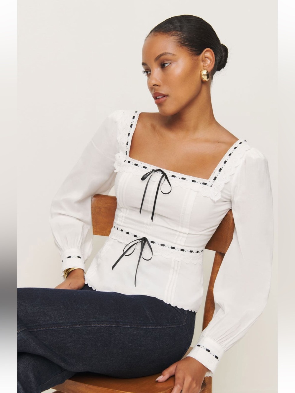 Reformation Haisley Blouse in White - Picture 4 of 11